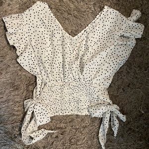 cropped white polka dot boutique top